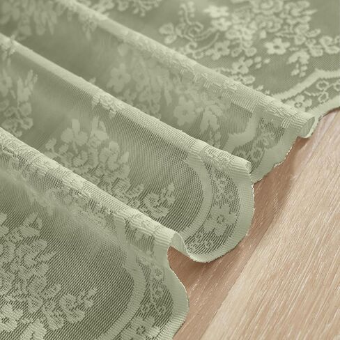 YJ YANJUN Vintage Lace Curtains 36 Inch Length-Victorian Floral Pattern Boho Sage Green Kitchen Window Curtains Over Sink Set of 2 Camper Window Privacy Drapes that Let Light in Spring 26x36 Inch in Saudi Arabia