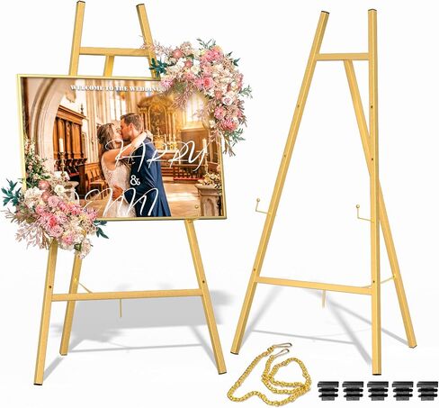Gold Metal Easel Stand for Sign,Heavy Duty Art Easel with Adjustable Chain,Tripod Structure,4-Level Height—Easels for Wedding Welcome Sign Holder,Baby Shower Poster,Birthday Party,Posters in Saudi Arabia
