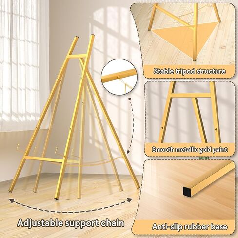 Gold Metal Easel Stand for Sign,Heavy Duty Art Easel with Adjustable Chain,Tripod Structure,4-Level Height—Easels for Wedding Welcome Sign Holder,Baby Shower Poster,Birthday Party,Posters in Saudi Arabia