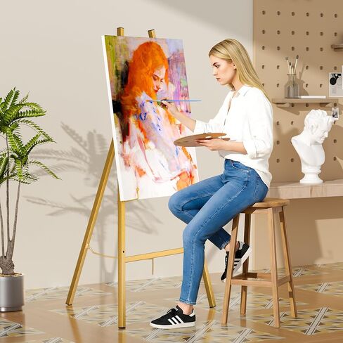 Gold Metal Easel Stand for Sign,Heavy Duty Art Easel with Adjustable Chain,Tripod Structure,4-Level Height—Easels for Wedding Welcome Sign Holder,Baby Shower Poster,Birthday Party,Posters in Saudi Arabia