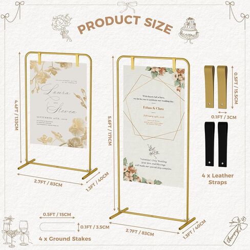 Babenest Welcome Sign Stand, Gold Adjustable Metal Linen Sign Holder with 4 Ground Stakes & 2 Leather Straps, Wedding Banners & Posters for Baby Bridal Valentine Standing Display (Without signs) in Kuwait