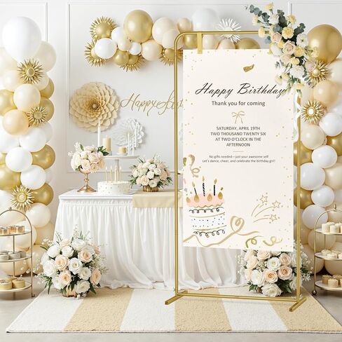 Babenest Welcome Sign Stand, Gold Adjustable Metal Linen Sign Holder with 4 Ground Stakes & 2 Leather Straps, Wedding Banners & Posters for Baby Bridal Valentine Standing Display (Without signs) in Kuwait