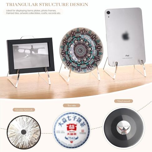 YUXUN Plate Stand for Display,2 Pack Plate Holder Display Stand,Acrylic Picture Frame Stand for Picture,Decorative Plate,Photo Easel,Tabletop Art(Clear,6Inch) in Kuwait