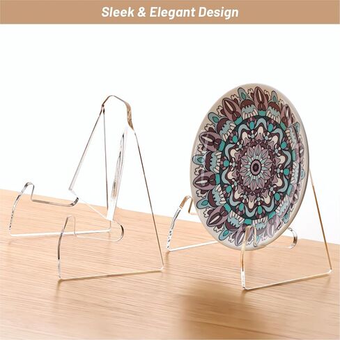 YUXUN Plate Stand for Display,2 Pack Plate Holder Display Stand,Acrylic Picture Frame Stand for Picture,Decorative Plate,Photo Easel,Tabletop Art(Clear,6Inch) in Kuwait
