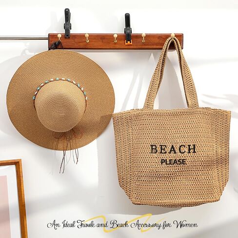 Tavaleu Straw Beach Bags for Women, Large Beach Bag Summer Woven Tote Bag Travel Shoulder Handbags for Holiday in Kuwait
