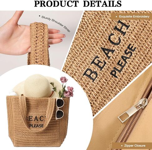 Tavaleu Straw Beach Bags for Women, Large Beach Bag Summer Woven Tote Bag Travel Shoulder Handbags for Holiday in Kuwait