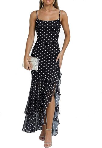 فستان طويل أنيق للسيدات من Kaximil لحفلات الزفاف الرسمية | مثير السباغيتي حزام Ruched Bodycon كشكش حورية البحر فساتين حفلات الكوكتيل in Kuwait