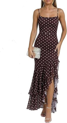 فستان طويل أنيق للسيدات من Kaximil لحفلات الزفاف الرسمية | مثير السباغيتي حزام Ruched Bodycon كشكش حورية البحر فساتين حفلات الكوكتيل in Kuwait