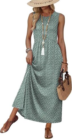 WIHOLL Summer Dresses Babydoll Maxi Dress Empire Waist Beach Vacation Sundresses 2026 with Pockets in Kuwait
