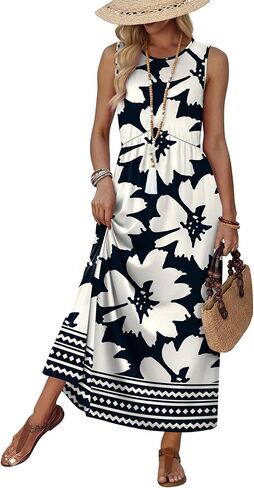 WIHOLL Summer Dresses Babydoll Maxi Dress Empire Waist Beach Vacation Sundresses 2026 with Pockets in Kuwait