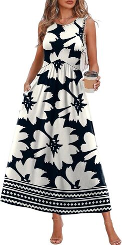 WIHOLL Summer Dresses Babydoll Maxi Dress Empire Waist Beach Vacation Sundresses 2026 with Pockets in Kuwait