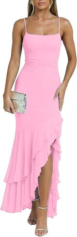 فستان طويل أنيق للسيدات من Kaximil لحفلات الزفاف الرسمية | مثير السباغيتي حزام Ruched Bodycon كشكش حورية البحر فساتين حفلات الكوكتيل in Kuwait
