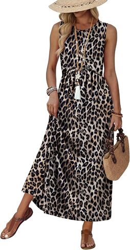 WIHOLL Summer Dresses Babydoll Maxi Dress Empire Waist Beach Vacation Sundresses 2026 with Pockets in Kuwait