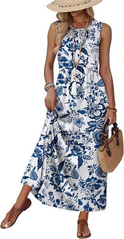 WIHOLL Summer Dresses Babydoll Maxi Dress Empire Waist Beach Vacation Sundresses 2026 with Pockets in Kuwait