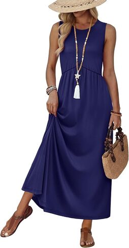 WIHOLL Summer Dresses Babydoll Maxi Dress Empire Waist Beach Vacation Sundresses 2026 with Pockets in Kuwait