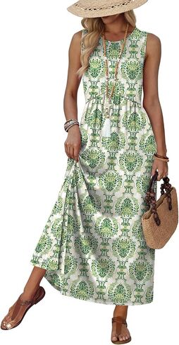 WIHOLL Summer Dresses Babydoll Maxi Dress Empire Waist Beach Vacation Sundresses 2026 with Pockets in Kuwait