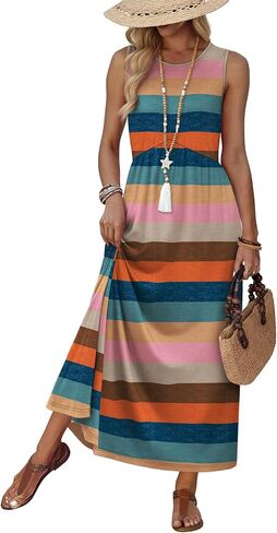 WIHOLL Summer Dresses Babydoll Maxi Dress Empire Waist Beach Vacation Sundresses 2026 with Pockets in Kuwait