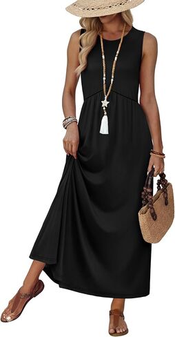 WIHOLL Summer Dresses Babydoll Maxi Dress Empire Waist Beach Vacation Sundresses 2026 with Pockets in Kuwait