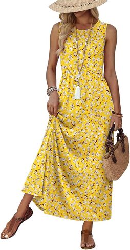 WIHOLL Summer Dresses Babydoll Maxi Dress Empire Waist Beach Vacation Sundresses 2026 with Pockets in Kuwait