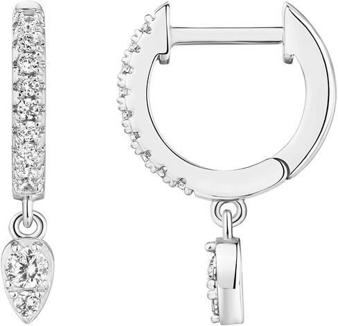 PAVOI 14K Gold Plated Huggie Hoop Earrings with Charms for Women - 925 Sterling Silver Posts Dainty Motif Huggie Hoop Dangle Earrings - Lightweight Dangle Drop Jewelry with Cubic Zirconia in Kuwait