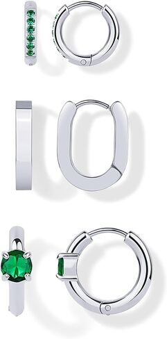 PAVOI Waterproof Huggie Hoop Earrings Set for Women - Stainless Steel Pack of 3 with Cubic Zirconia - Huggie Hoops Luxe Styles - Trendy Fashion Piercing Jewelry in Kuwait