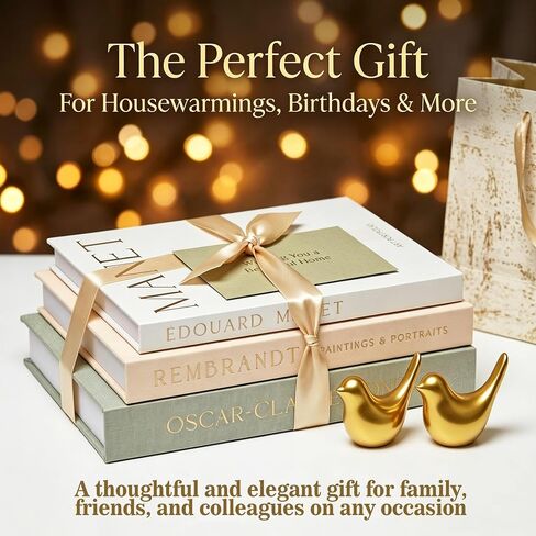 Decorative Books for Home Decor with Small Birds Statues Gold Home Decoration,Set of 3 Linen Fake Book Boxes for Bedroom, Living Room, Office Desktop, Shelf Decor Aesthetic in Saudi Arabia