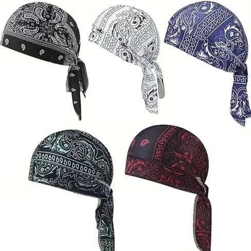 5Pack Paisley Cooling Headscarf Cap Set, Motorcycle Bandanas for Men,Set Bandana Beanie, Breathable, Adjustable Straps Multi in Kuwait