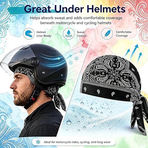 5Pack Paisley Cooling Headscarf Cap Set, Motorcycle Bandanas for Men,Set Bandana Beanie, Breathable, Adjustable Straps Multi in Kuwait