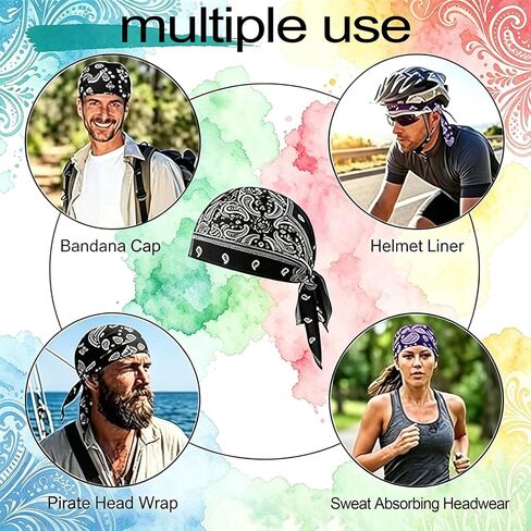 5Pack Paisley Cooling Headscarf Cap Set, Motorcycle Bandanas for Men,Set Bandana Beanie, Breathable, Adjustable Straps Multi in Kuwait