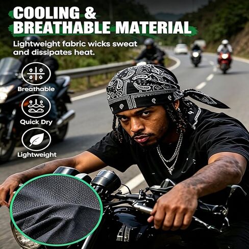 5Pack Paisley Cooling Headscarf Cap Set, Motorcycle Bandanas for Men,Set Bandana Beanie, Breathable, Adjustable Straps Multi in Kuwait
