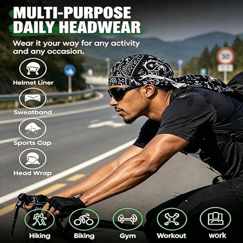 5Pack Paisley Cooling Headscarf Cap Set, Motorcycle Bandanas for Men,Set Bandana Beanie, Breathable, Adjustable Straps Multi in Kuwait