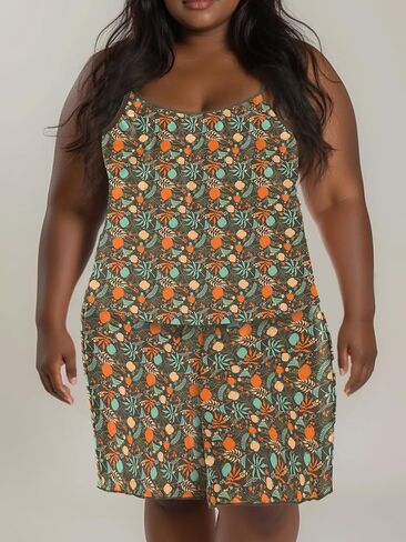 Pajamas for Women set Women's Olive Floral Pajama Set: Sleeveless Cami Top & Shorts Loungewear womens lounge sets. in Kuwait