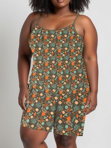 Pajamas for Women set Women's Olive Floral Pajama Set: Sleeveless Cami Top & Shorts Loungewear womens lounge sets. in Kuwait