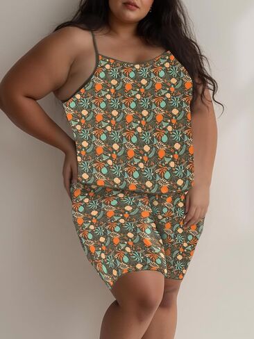Pajamas for Women set Women's Olive Floral Pajama Set: Sleeveless Cami Top & Shorts Loungewear womens lounge sets. in Kuwait