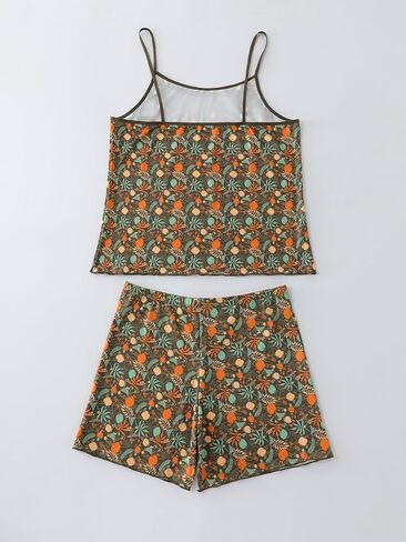 Pajamas for Women set Women's Olive Floral Pajama Set: Sleeveless Cami Top & Shorts Loungewear womens lounge sets. in Kuwait