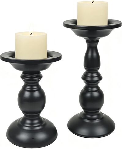 Earl Diamond Matte Black Pillar Candle Holders Set of 2, Vintage Iron Candle Holder for Table Centerpiece, Fireplace Decor, Dining and Living Room Decoration, Applicable to Pillar Candles in Saudi Arabia