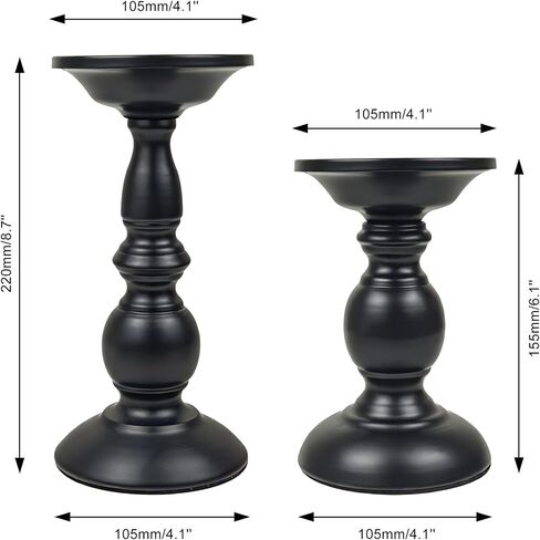 Earl Diamond Matte Black Pillar Candle Holders Set of 2, Vintage Iron Candle Holder for Table Centerpiece, Fireplace Decor, Dining and Living Room Decoration, Applicable to Pillar Candles in Saudi Arabia