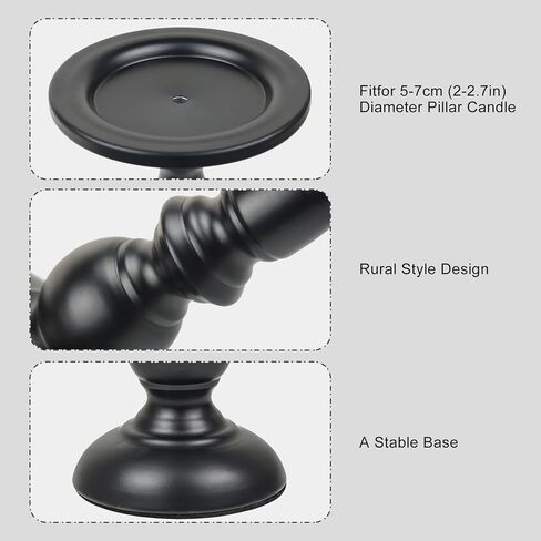 Earl Diamond Matte Black Pillar Candle Holders Set of 2, Vintage Iron Candle Holder for Table Centerpiece, Fireplace Decor, Dining and Living Room Decoration, Applicable to Pillar Candles in Saudi Arabia