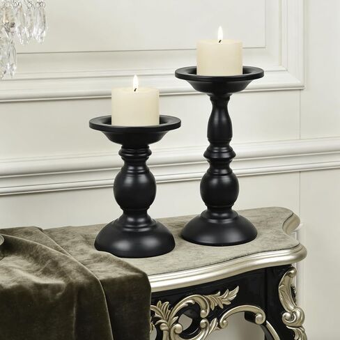 Earl Diamond Matte Black Pillar Candle Holders Set of 2, Vintage Iron Candle Holder for Table Centerpiece, Fireplace Decor, Dining and Living Room Decoration, Applicable to Pillar Candles in Saudi Arabia