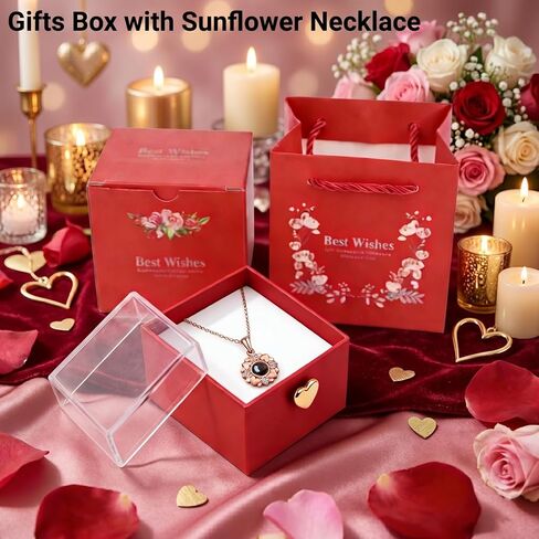 GUCHO Preserved Real Red Rose with I Love You Necklace in 100 Languages – Eternal Artificial Flower Gift for Women, Mom, Wife, Girlfriend, Grandma in Saudi Arabia
