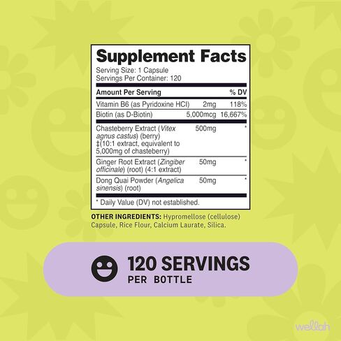 Wellah Chasteberry for Women 120 Capsules for 120 Servings Per Bottle - Vitex Extract with Dong Quai & Ginger Root in Saudi Arabia
