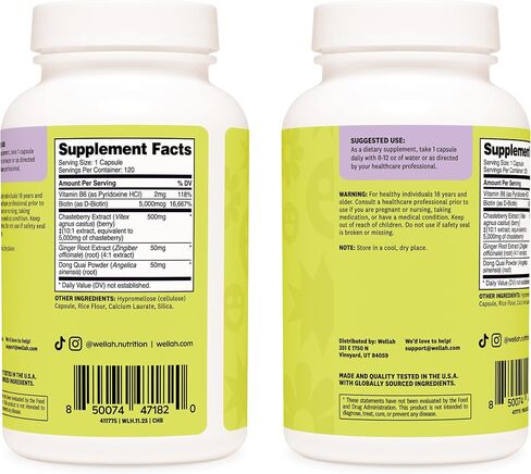 Wellah Chasteberry for Women 120 Capsules for 120 Servings Per Bottle - Vitex Extract with Dong Quai & Ginger Root in Saudi Arabia