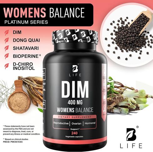 مكمل DIM من شركة B Life 400 مجم مع Myo & D-Chiro Inositol، Dong Quai - توازن الهرمونات للنساء - مكملات الخصوبة - مكمل Inositol - 240 كبسولة in Kuwait