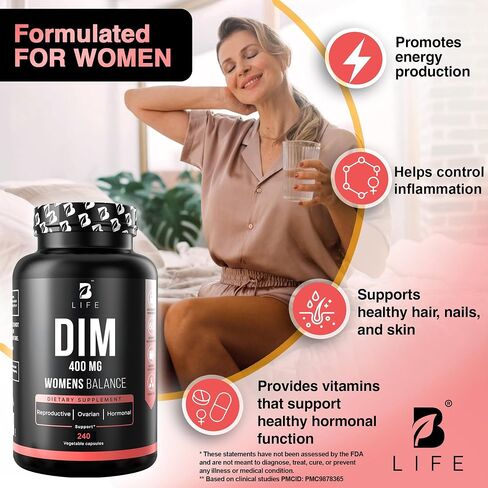 مكمل DIM من شركة B Life 400 مجم مع Myo & D-Chiro Inositol، Dong Quai - توازن الهرمونات للنساء - مكملات الخصوبة - مكمل Inositol - 240 كبسولة in Kuwait