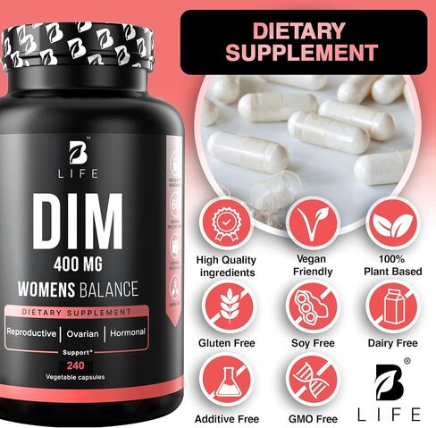 مكمل DIM من شركة B Life 400 مجم مع Myo & D-Chiro Inositol، Dong Quai - توازن الهرمونات للنساء - مكملات الخصوبة - مكمل Inositol - 240 كبسولة in Kuwait