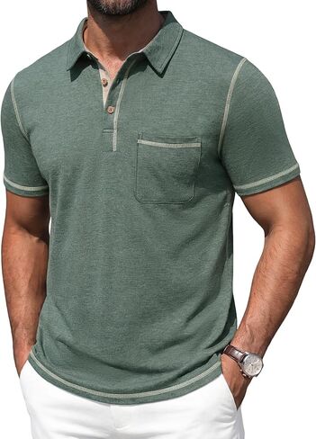 Mens Polo Shirts Short Sleeve Casual Summer Lightweight Cotton Golf Polo Shirts with Pocket in Kuwait