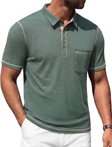 Mens Polo Shirts Short Sleeve Casual Summer Lightweight Cotton Golf Polo Shirts with Pocket in Kuwait