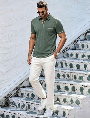 Mens Polo Shirts Short Sleeve Casual Summer Lightweight Cotton Golf Polo Shirts with Pocket in Kuwait