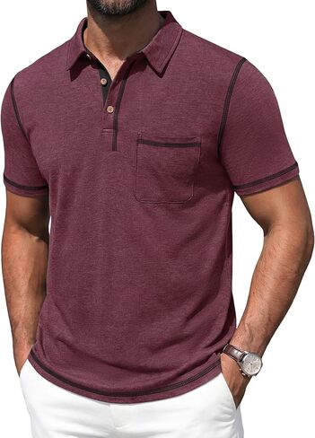 Mens Polo Shirts Short Sleeve Casual Summer Lightweight Cotton Golf Polo Shirts with Pocket in Kuwait