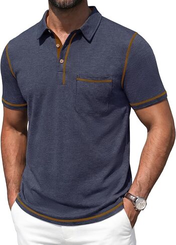 Mens Polo Shirts Short Sleeve Casual Summer Lightweight Cotton Golf Polo Shirts with Pocket in Kuwait